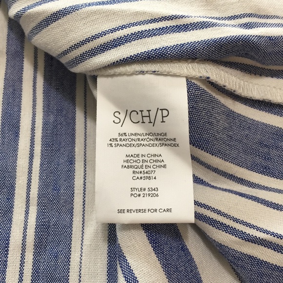 CAbi #5343 Women's Wing Top Size Small Blue White Striped Linen Blend - Picture 10 of 10
